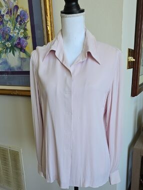 Light Blush Pink Button-Front Long Sleeve Blouse
